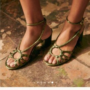 Sezane Gloria Sandals in Metallic Olive Green